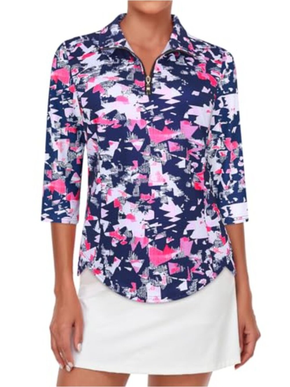 Womens Golf Polo Shirt Quarter Zip 3/4 Sleeve Moisture Wicking UPF 50+ Tennis